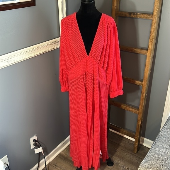 ASOS DESIGN Curve pleated batwing midi dress chevron texture Magenta sz 24 NWT - Picture 5 of 16